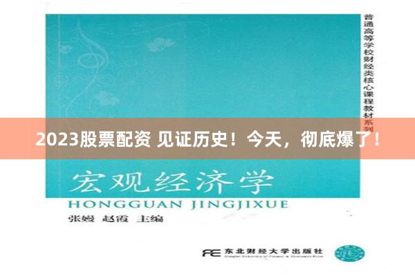 2023股票配资 见证历史！今天，彻底爆了！