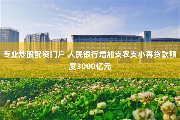 专业炒股配资门户 人民银行增加支农支小再贷款额度3000亿元
