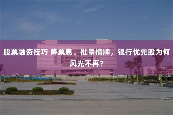 股票融资技巧 降票息、批量摘牌，银行优先股为何风光不再？