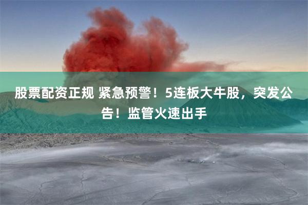 股票配资正规 紧急预警！5连板大牛股，突发公告！监管火速出手