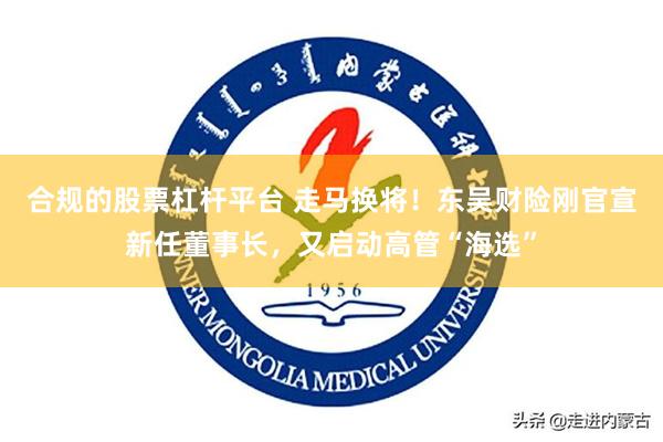 合规的股票杠杆平台 走马换将！东吴财险刚官宣新任董事长，又启动高管“海选”